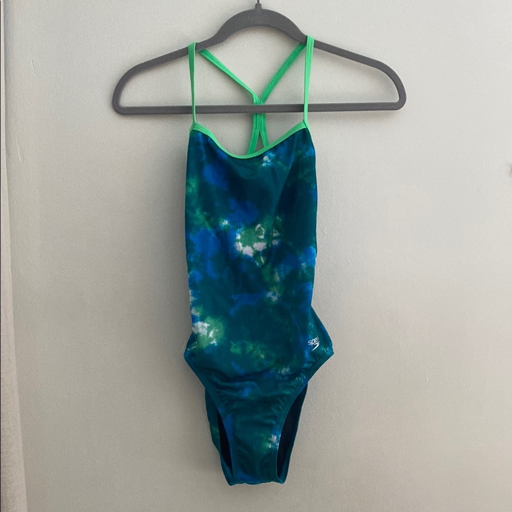 Speedo Blue and Green One Piece Swimsuit Racerback Design